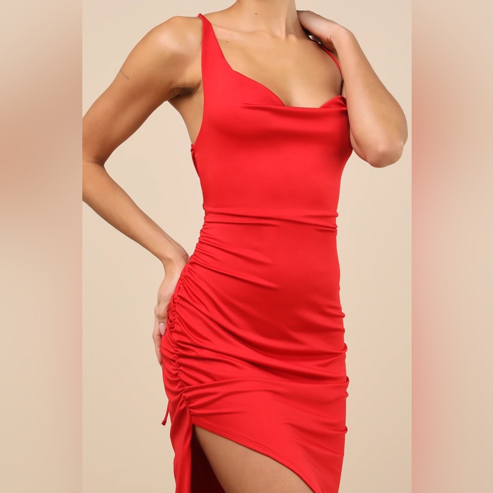 Lulus Stunning Perception Red Slinky Lace-Up Maxi Dress Small NEW NWT - Picture 4 of 6